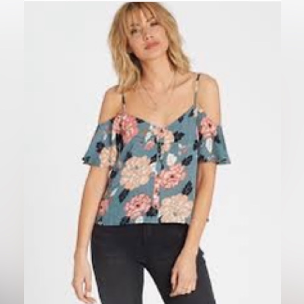 Eclipse Strappy Cold Shoulder Floral Top Blouse Size Small